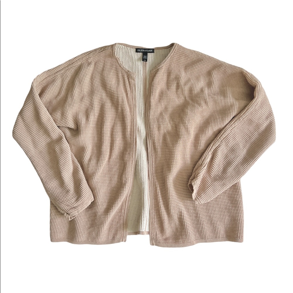 Eileen Fisher tan waffle cardigan, size small